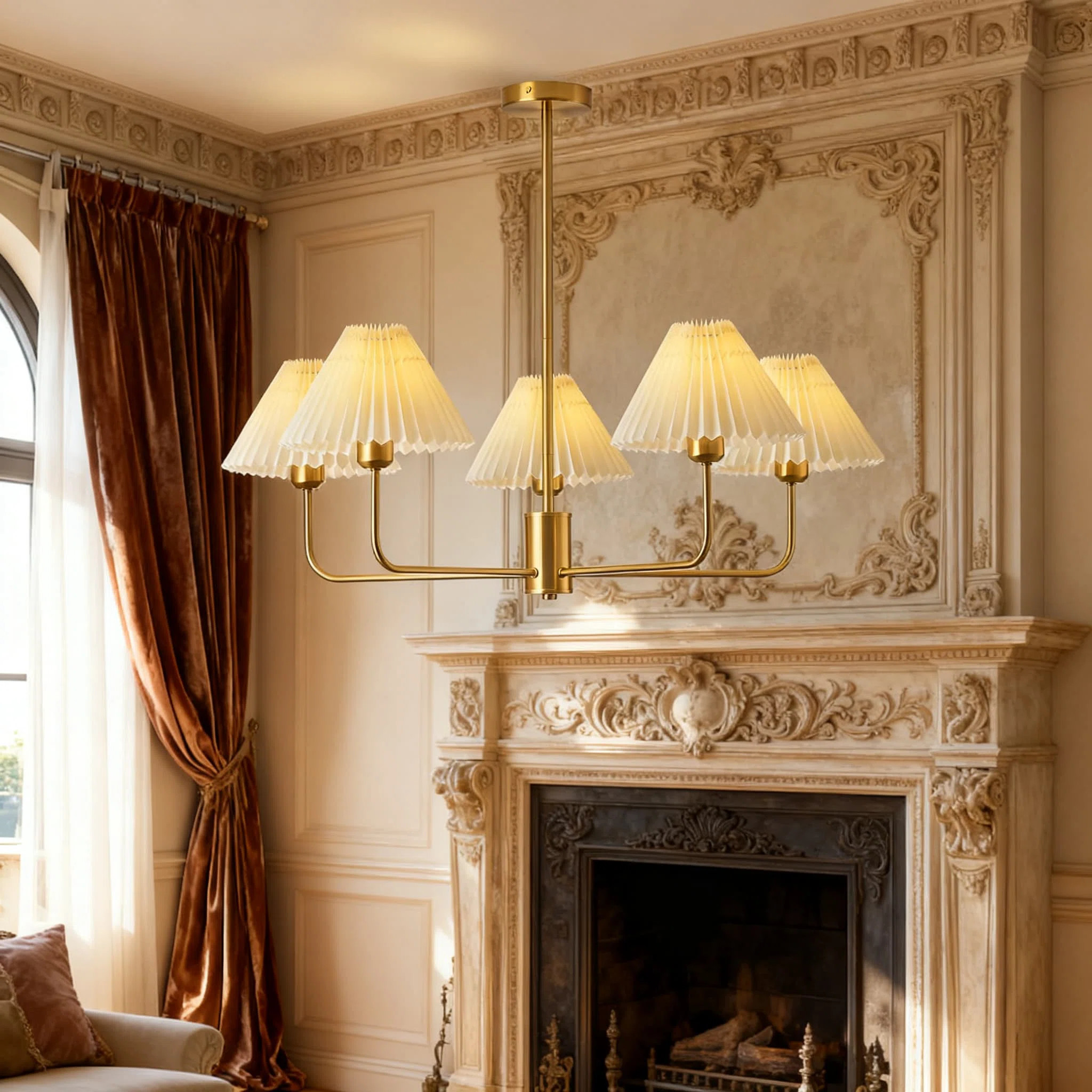 36 Inch 5-Light Coastal Chandelier With White Fabric Shades For Dining Room, Kitchen Island, And ... | Wayfair North America