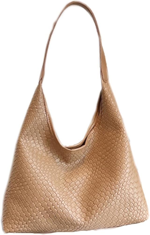 Women's Handbag Woven Hobo Shoulder Bag, Large Capacity Tote, PU Leather, Magnetic Closure | Amazon (US)