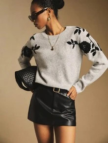 Poéselle Women's Fashionable Casual Crew Neck Long Sleeve Sweater In Fall/Winter,Cozy Fall And W... | SHEIN