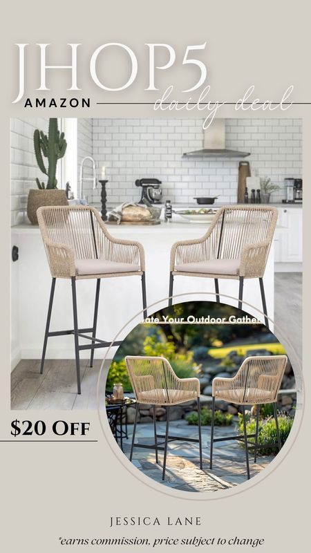 Amazon daily deal, save $20 on these indoor/outdoor woven bar stools. Outdoor furniture, outdoor bar stool, woven bar stool, counter stool, patio furniture, kitchen seating, Amazon home, Amazon deal

#LTKSeasonal #LTKsalealert #LTKhome