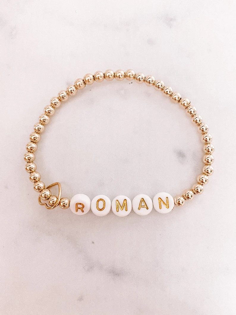 Name Bracelet Gold and White Letters With Heart Charm - Etsy | Etsy (US)