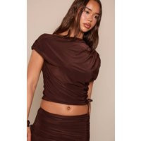 Dark Brown Draped Slinky Top Co-ord | PrettyLittleThing US