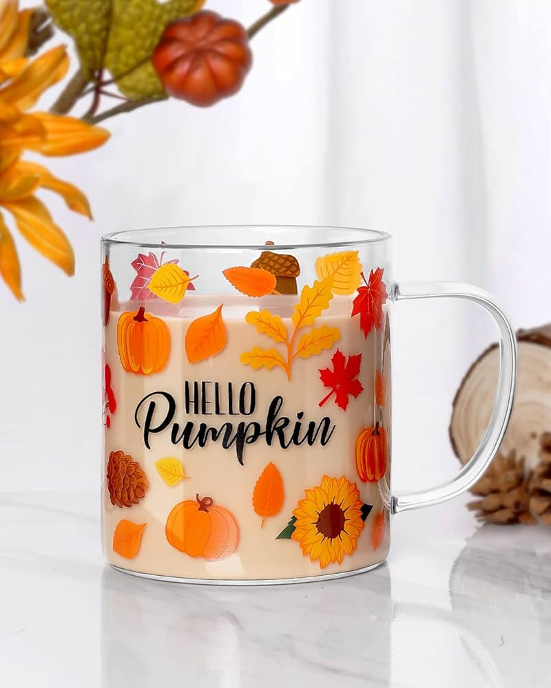 Nefelibata Fall Pumpkin Glass Mug 15 Oz Clear Cup With Handle, Large Espresso Iced Coffee Cup Hot... | Amazon (US)
