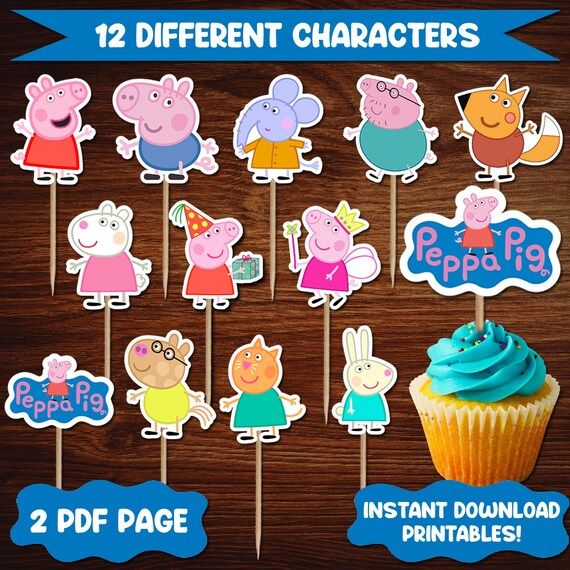 Instant Download Peppa Pig Theme Cupcake Topper for Peppa Pig | Etsy | Etsy (US)