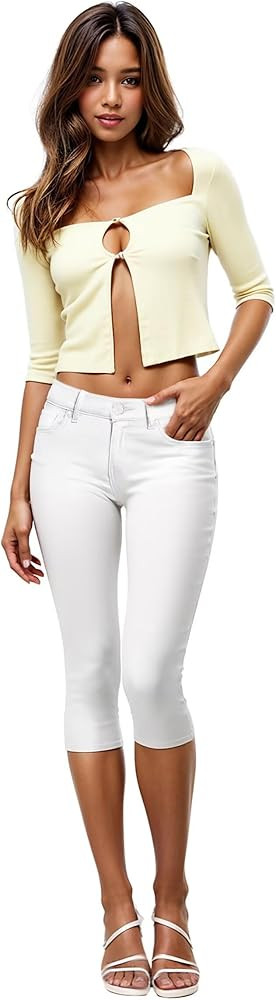 Hybrid & Company Women's Ultra Stretch Mid Rise Skinny Capri Pants with Pockets | Amazon (US)