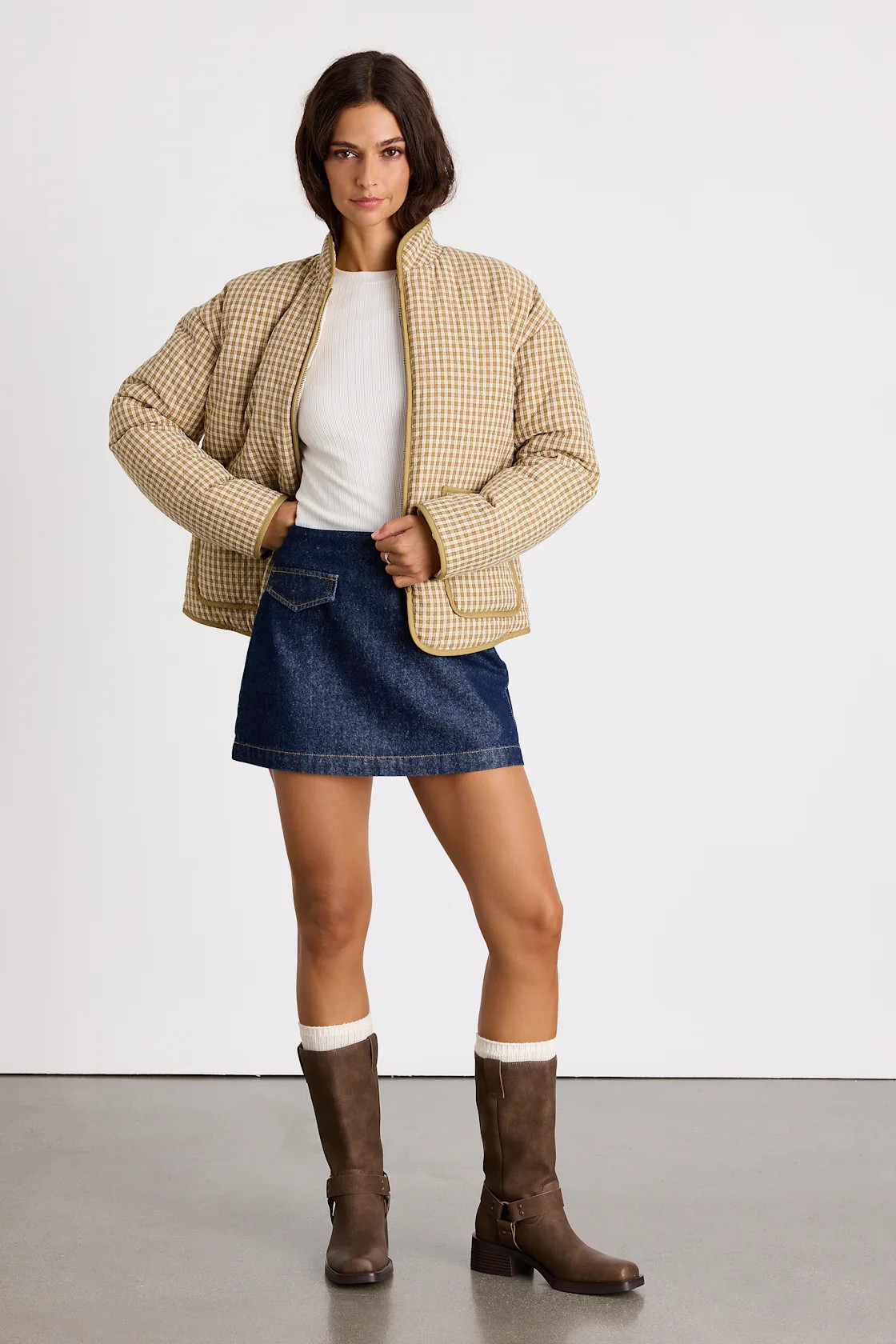 Bundled Perfection Olive Plaid Quilted Puffer Jacket | Lulus