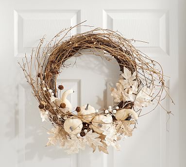 Pre-Lit Faux Harvest Pumpkin Wreath & Garland | Pottery Barn (US)