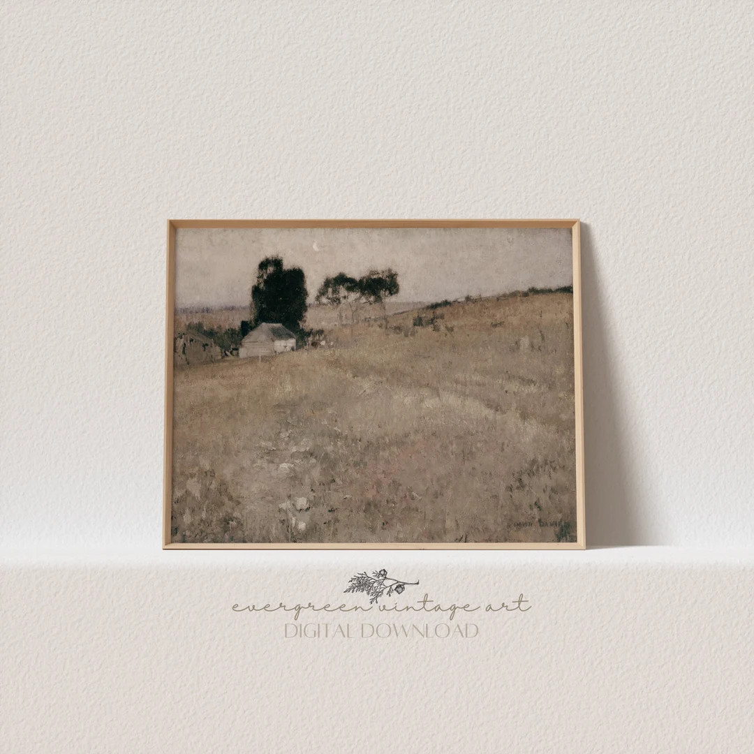 Summer Evening Landscape Print | Vintage Neutral Moody Cottagecore Farmhouse Country & Moon Print... | Etsy (US)