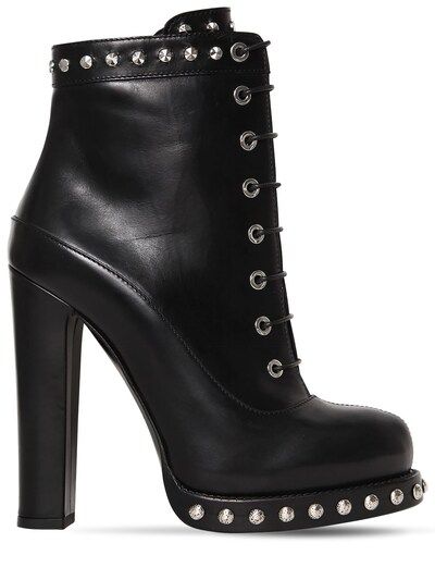 ALEXANDER MCQUEEN, 140mm studded leather lace-up boots, Black, Luisaviaroma | Luisaviaroma