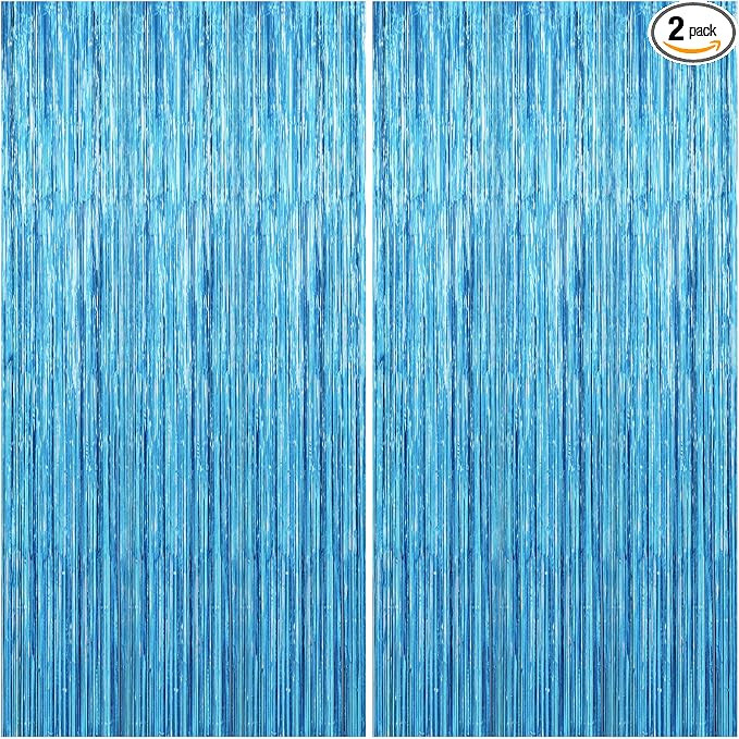 2 Pack Party Decorations Blue Streamers Fringe Backdrop Ocean Themed Decorations Foil Curtain Bac... | Amazon (US)