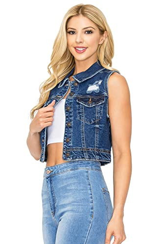 Wax Jeans Women's Juniors Classic Cropped Denim Vest (Dark Denim, Small) | Amazon (US)