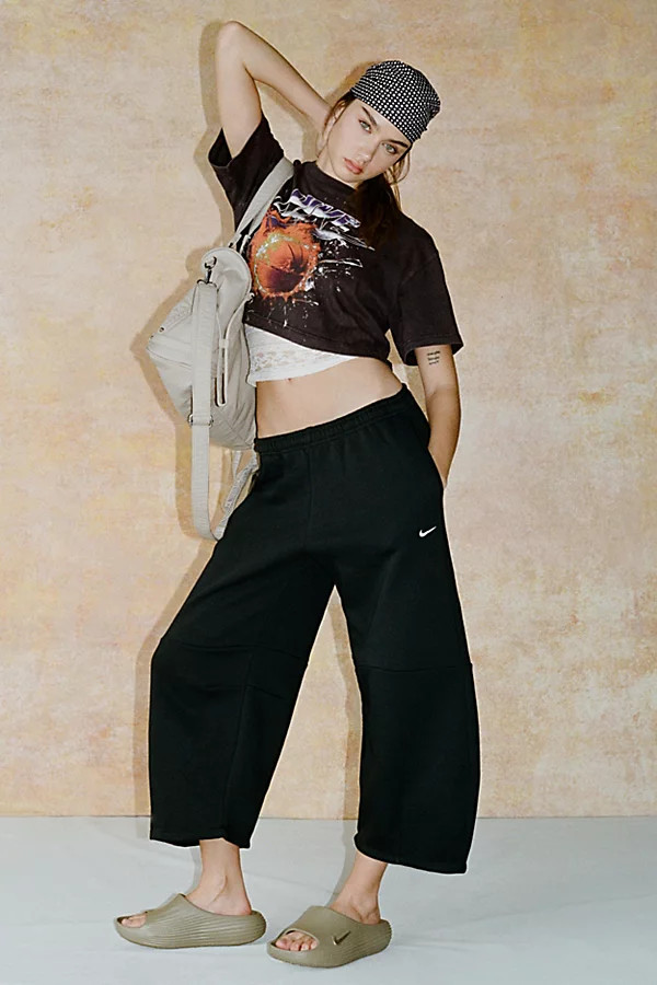 Nike Sportswear Phoenix Fleece Loose Cropped Barrel Pants in Black, Women's at Urban Outfitters | Urban Outfitters (US and RoW)