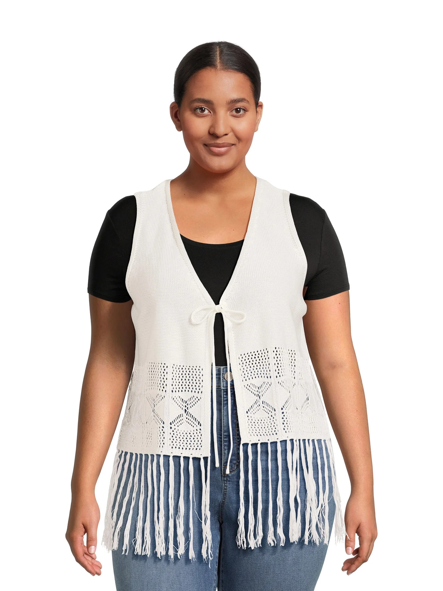 No Boundaries Juniors Plus Size Fringe Vest | Walmart (US)