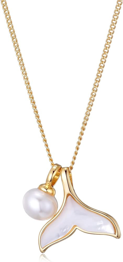 Fishtail Necklace Mermaid Tail Pendants and Natural Pearl charms for Women Girls Delicate Persona... | Amazon (US)