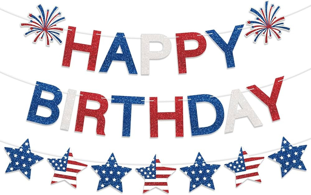 Happy Birthday Banner Patriotic Red White Blue Decorations, Glitter Happy Patriotic Birthday Deco... | Amazon (US)