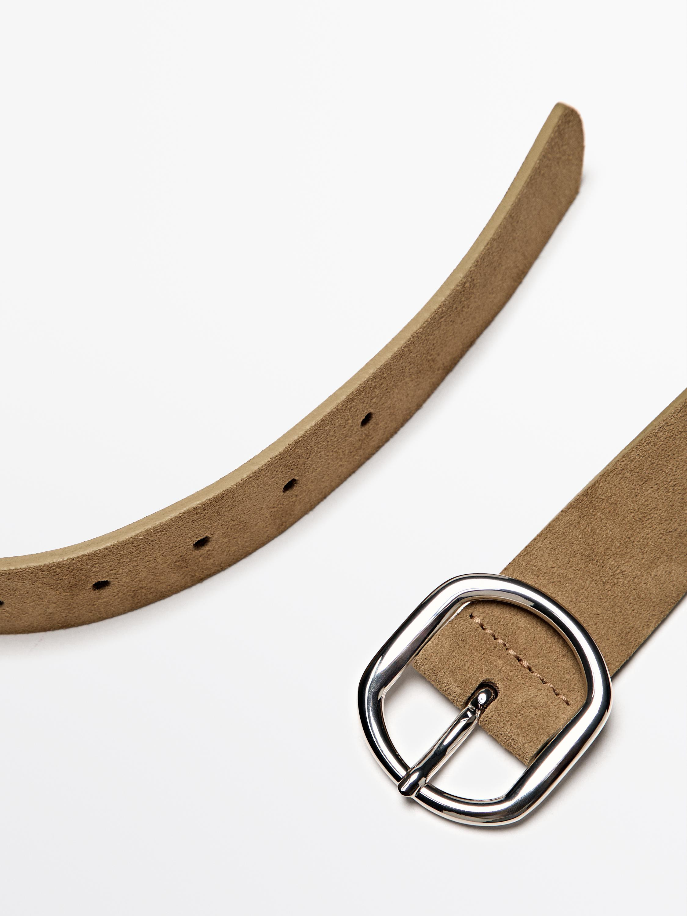 Split suede leather belt with oval buckle · Sand · Belts | Massimo Dutti | Massimo Dutti UK