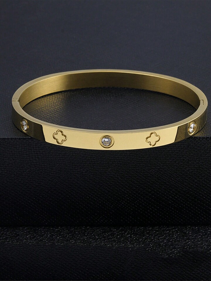 1pc Titanium Steel Bangle, Mirror Polished, Vacuum Plated, Not Easy To Fade, Lucky Four Leaf Clov... | SHEIN