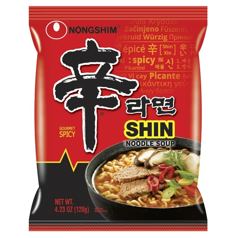 Nongshim Shin Ramyun Spicy Beef Ramen Noodle Soup Pack, 4.2oz X 4 Count | Walmart (US)