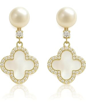 Pearl Earrings for Women，Dainty Small Freshwater Pearl Dangle Earrings Cute Earrings Wedding Je... | Amazon (US)