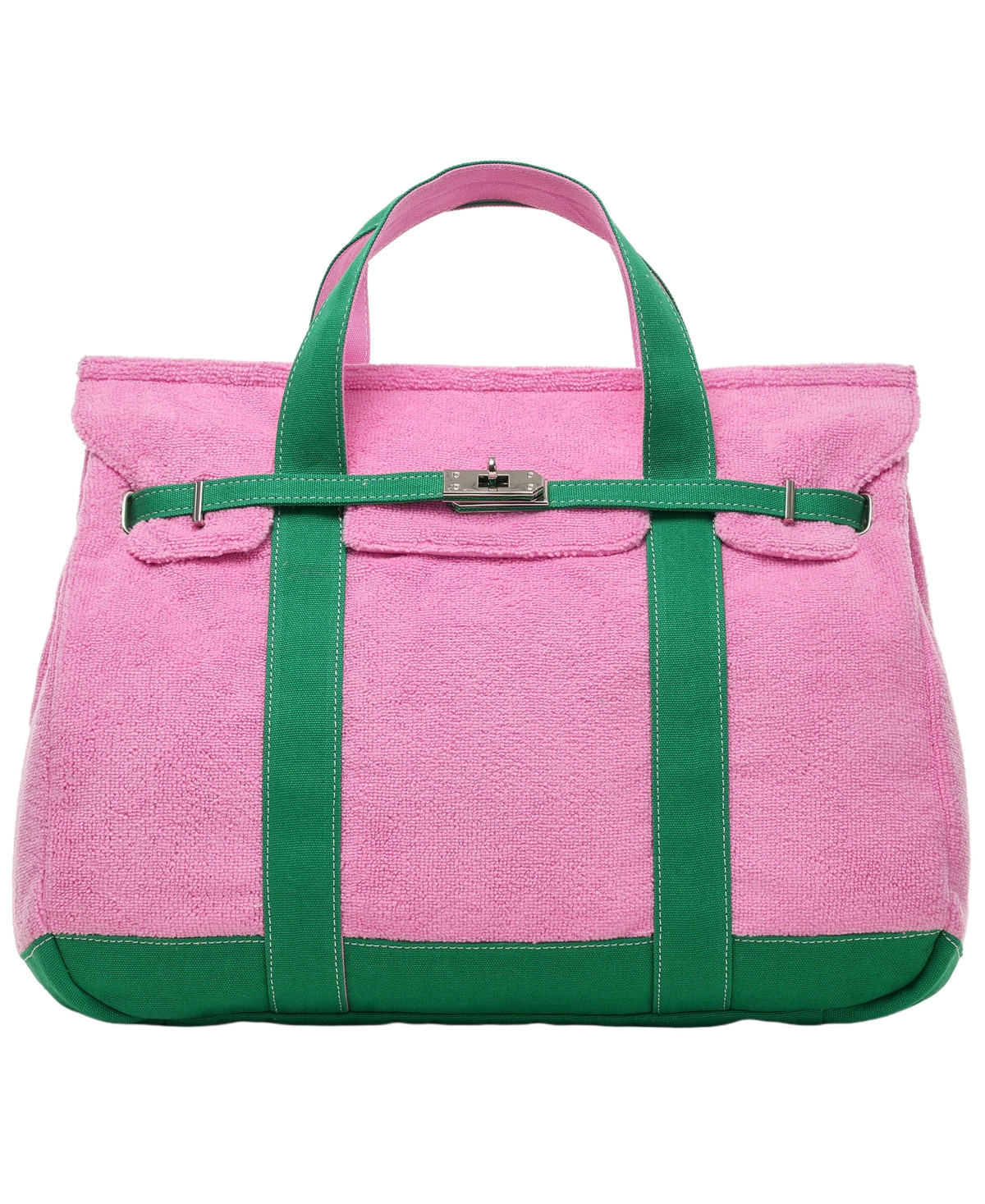 Sunwin Madaket Terry and Cotton Canvas Large Tote Handbag - Bubble Gum/Parrot Green | Macy's