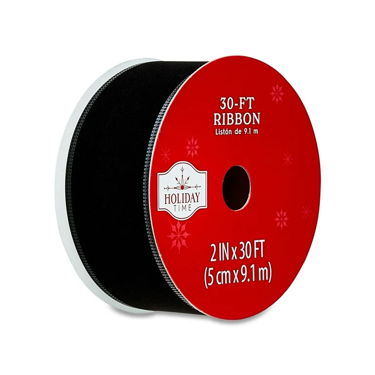 Black Velvet Polyester Christmas Ribbon, 30 ft, by Holiday Time - Walmart.com | Walmart (US)