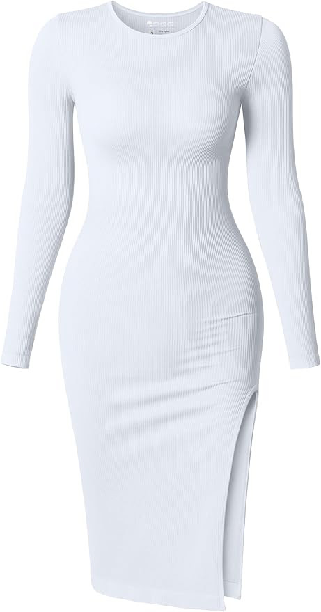 OQQ Women's Dresses Long Sleeve Crew Neck Sexy Ribbed Bodycon Split Midi Dress | Amazon (US)