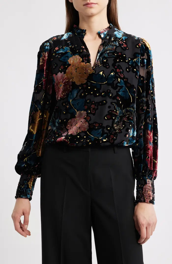 Elie Tahari The Ilana Floral Velvet Burnout Top | Nordstrom | Nordstrom