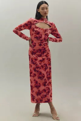 BHLDN Isabella Long-Sleeve High-Neck Cutout Velvet Maxi Dress | Anthropologie (US)