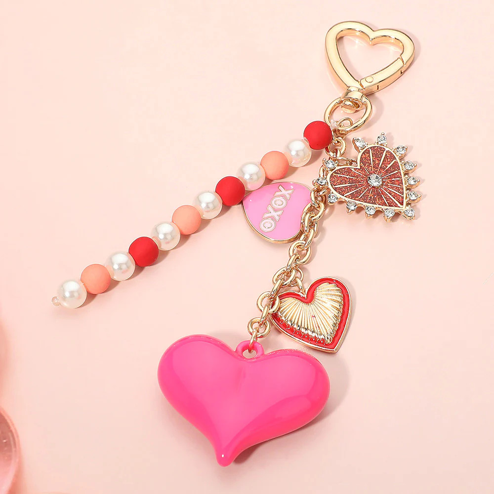 Heart Charm Embellished Pearl Beaded Accent Drop Keychain Bag Charm | Shop Simon