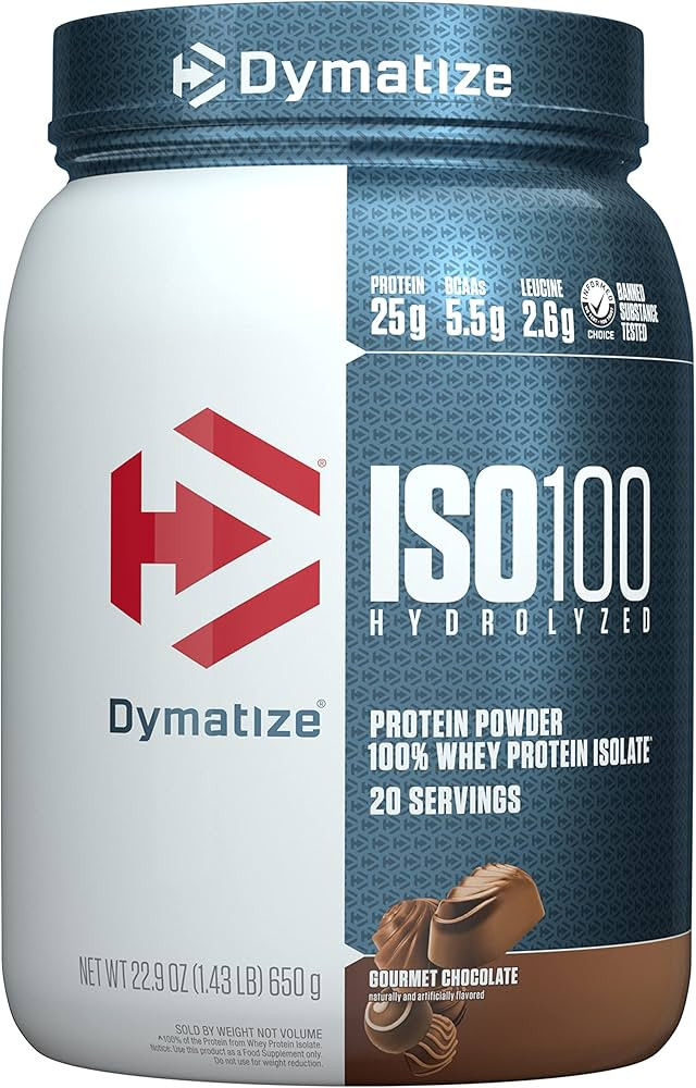 Dymatize ISO100 Hydrolyzed Protein Powder, 100% Whey Isolate , 25g of Protein, 5.5g BCAAs, Gluten... | Amazon (US)