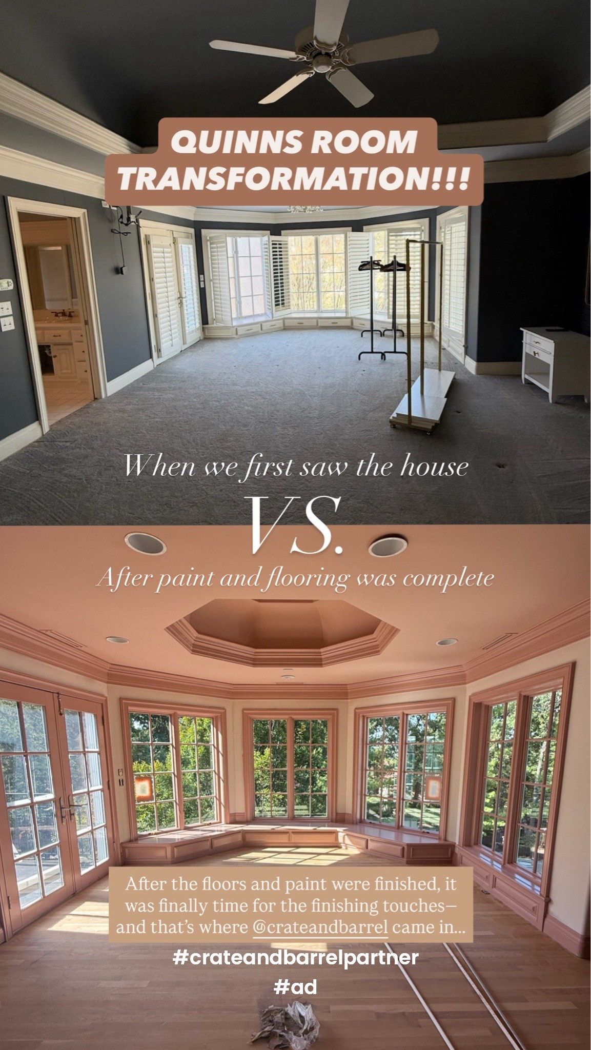 Quinn’s room transformation!!! 
When we first saw the house vs. After paint and flooring was complete! 

After the floors and paint were finished, it was finally time for the finishing touches-and that's where @crateandbarrel came in... 

#crateandbarrelpartner #ad

#LTKmomlife #LTKKids #LTKHome