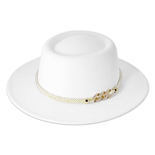 Lisianthus Women Wide Brim Fedora Hat with Belt Buckle Pork Pie Hat White | Amazon (US)