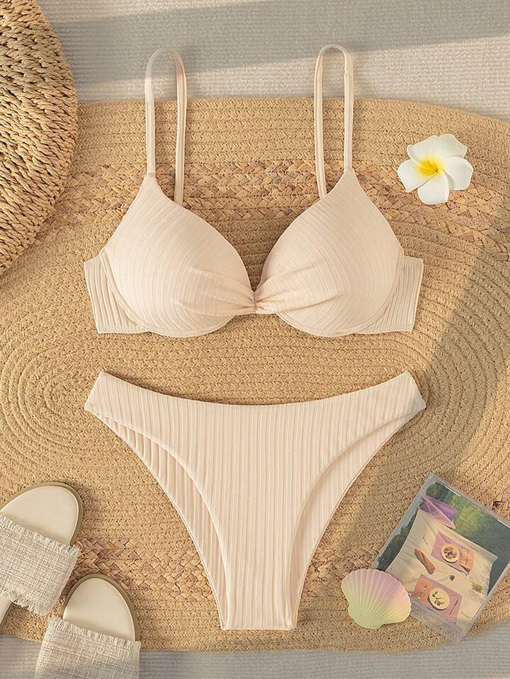 SHEIN Swim Basics Plain Push Up Bikini Swimsuit | SHEIN