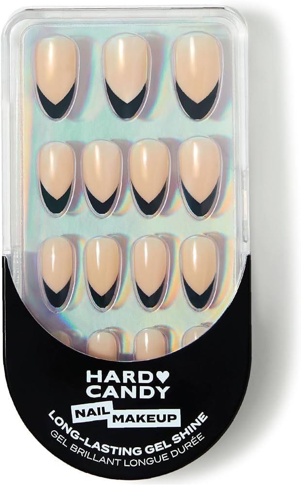 Hard Candy Press On Nails, Reusable with Gel Shine Finish, Tuxedo, Black French Tip, Long Almond ... | Amazon (US)
