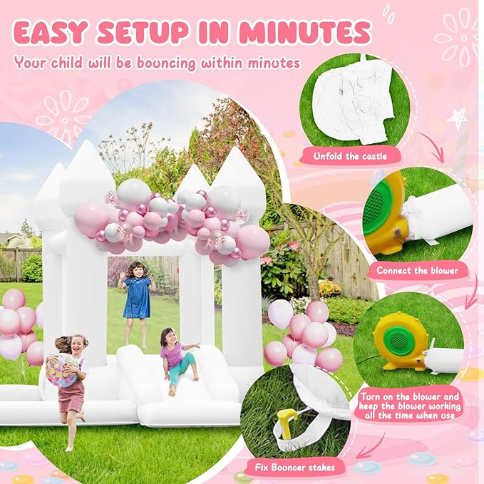 FBSPORT White Bounce House, Inflatable Bouncer with Air Blower,Indoor & Outdoor Bouncy Castle wit... | Amazon (US)