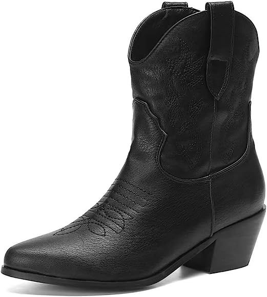 CIERWS Women's Embroidered Western Cowboy Boots Ankle Bootie Medium Heel Chunky Heel Fashion Retr... | Amazon (US)