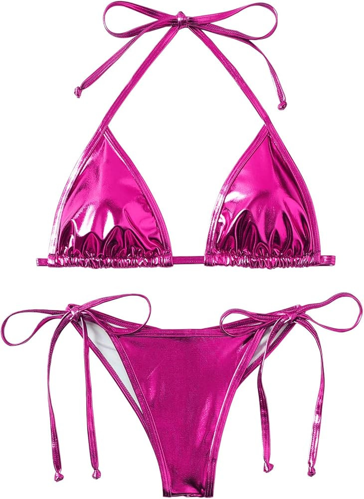 Balasami Women's Liquid Metallic Rainbow Bikini Sets Shiny String Padded Triangle 2 Pieces Swimsu... | Amazon (CA)