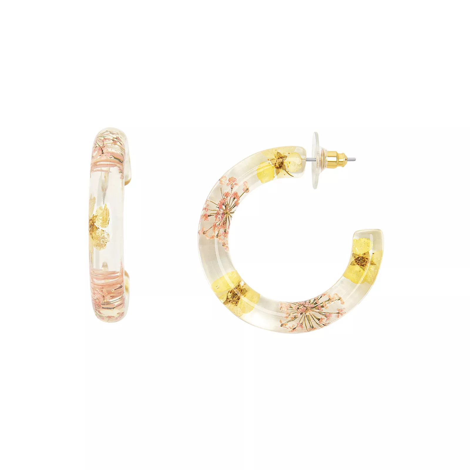 LC Lauren Conrad Gold Tone White Pressed Flowers Hoop Earrings, Women's | Kohl's