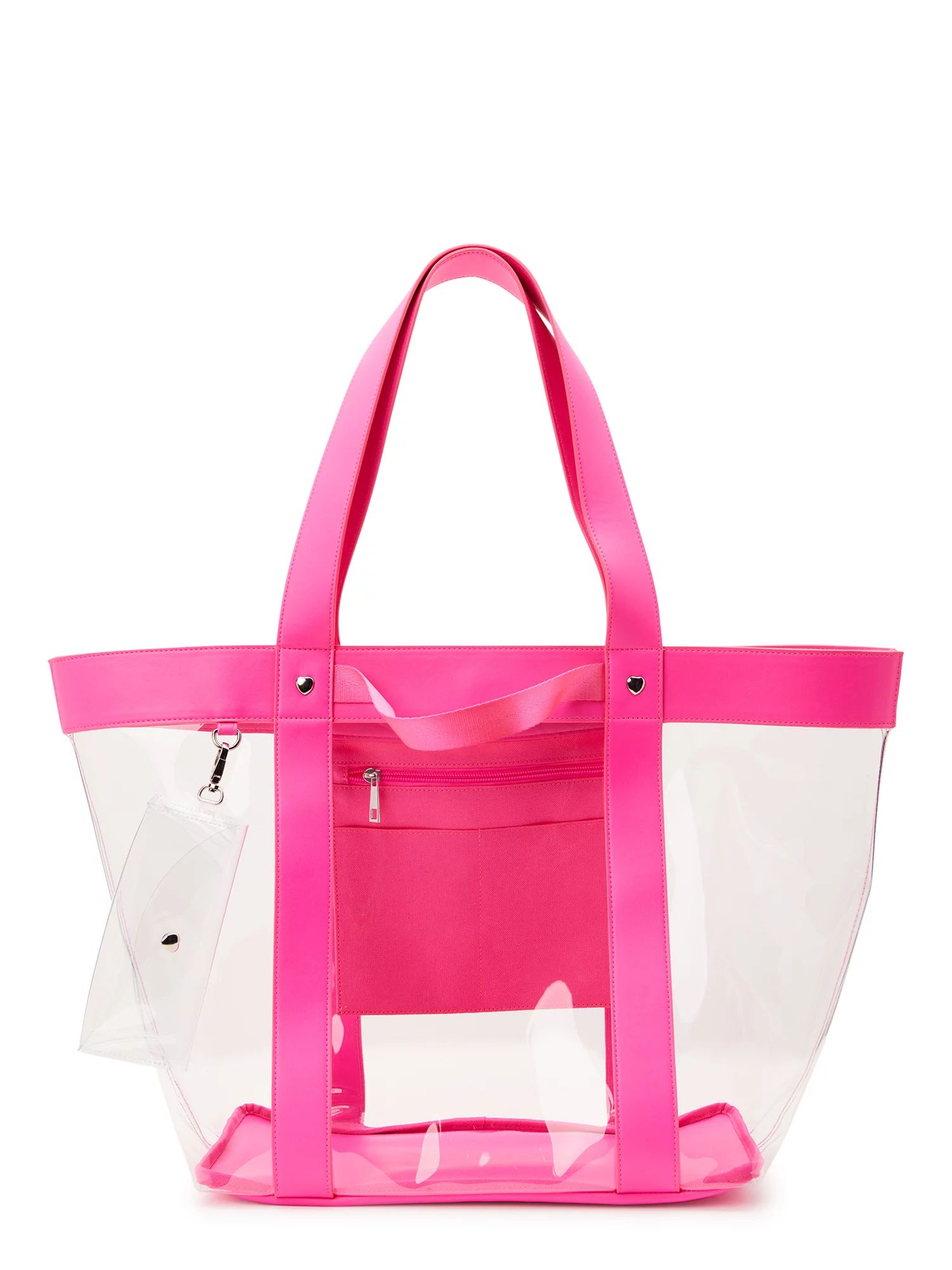 No Boundaries Women's Vinyl Beach Tote Handbag with Removable Glasses Case, Pink | Walmart (US)