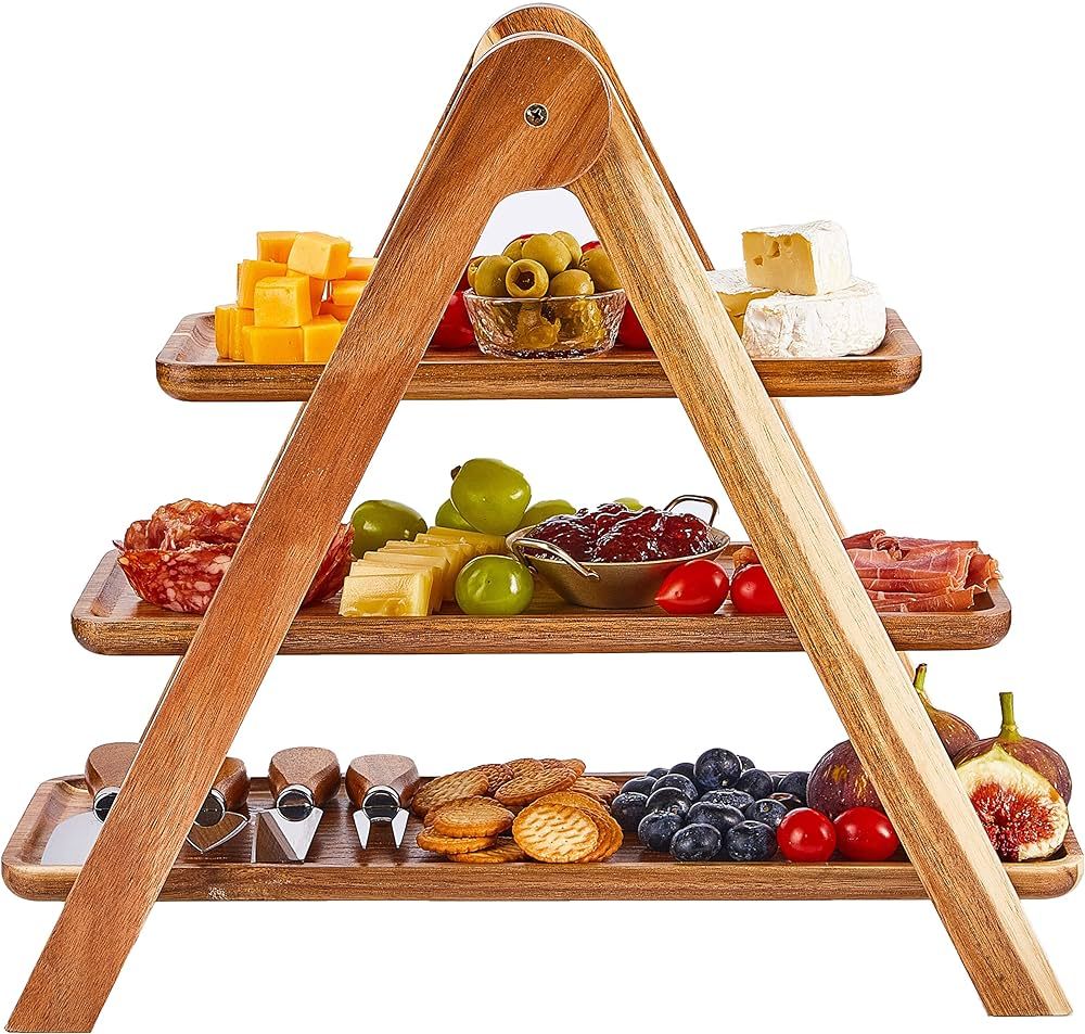 Serving Platters and Trays Acacia Wood Charcuterie Boards 3 Tier Serving Tray Cupcake Stand for B... | Amazon (US)