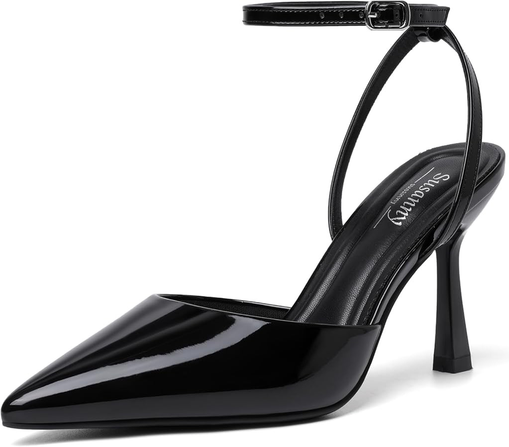 Susanny Heels for Women Stiletto Closed Pointed Toe Backless Dress Shoes High Heels Sexy Kitten P... | Amazon (US)