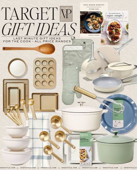 Last minute gift ideas for the lady who loves to cook! Great hostess gifts! I also love to do a set of these gold pans with a wooden spoon or spatula and oven mitts tied up with ribbon for a great gift to have on hand for whoever!!  to have shipped & receive in time or pick up in store at your local target as late as Christmas Eve! 