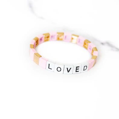 Light Pink Loved Tile Bracelet | Golden Thread