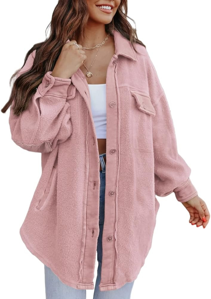 Yousify Womens Button Down Shirts Jacket Casual Long Sleeve Oversized Shacket Tops | Amazon (CA)