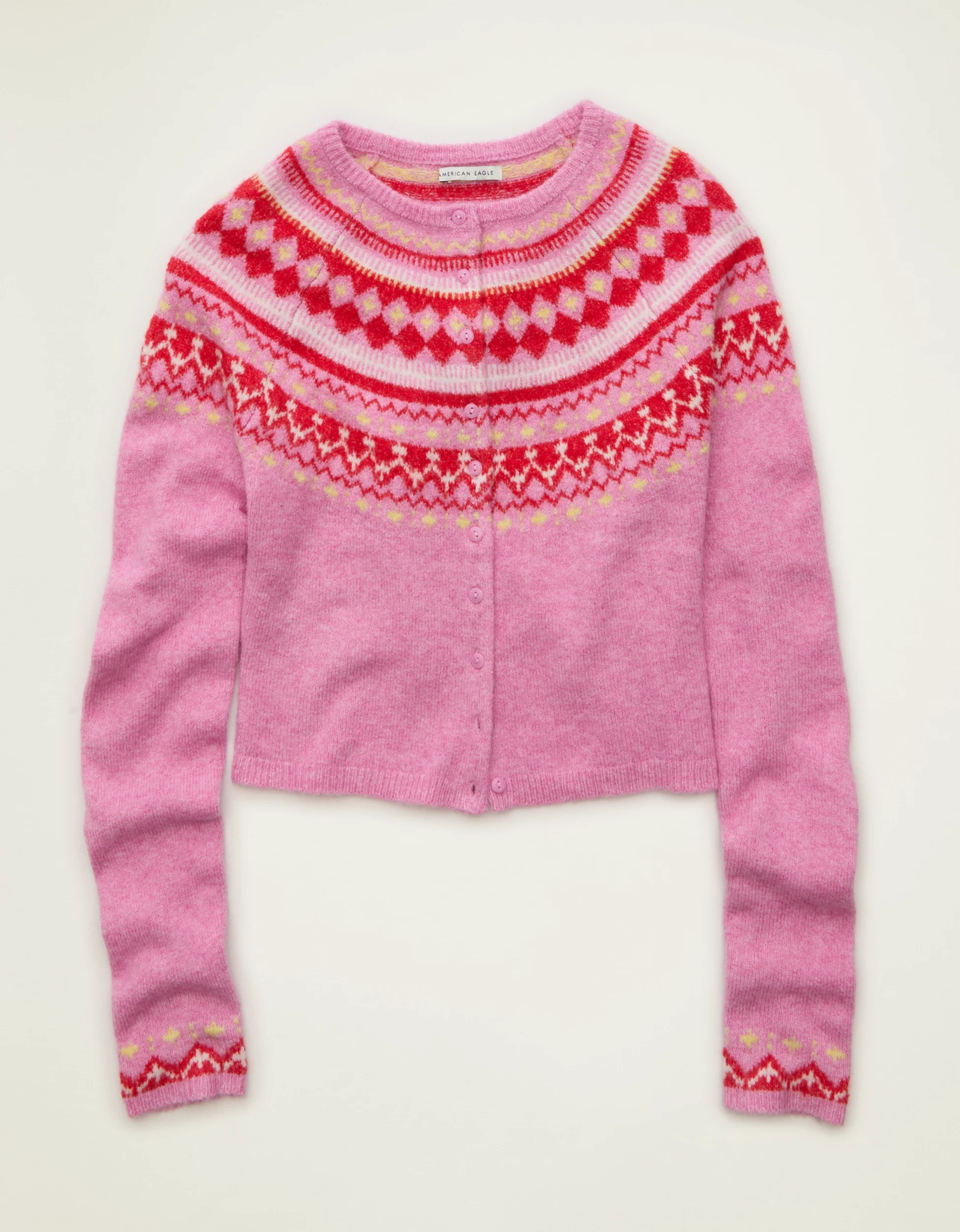 AE Whoa So Soft Shrunken Fairisle Cardigan Sweater | American Eagle Outfitters (US & CA)