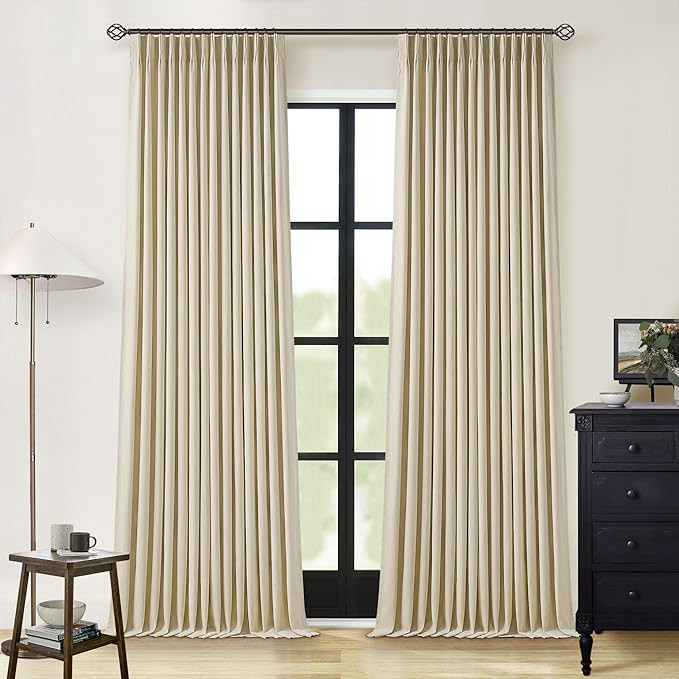 Light Khaki Pinch Pleated 100% Blackout Curtains 102 Inches Long Linen Blend Window Curtains 102 ... | Amazon (US)
