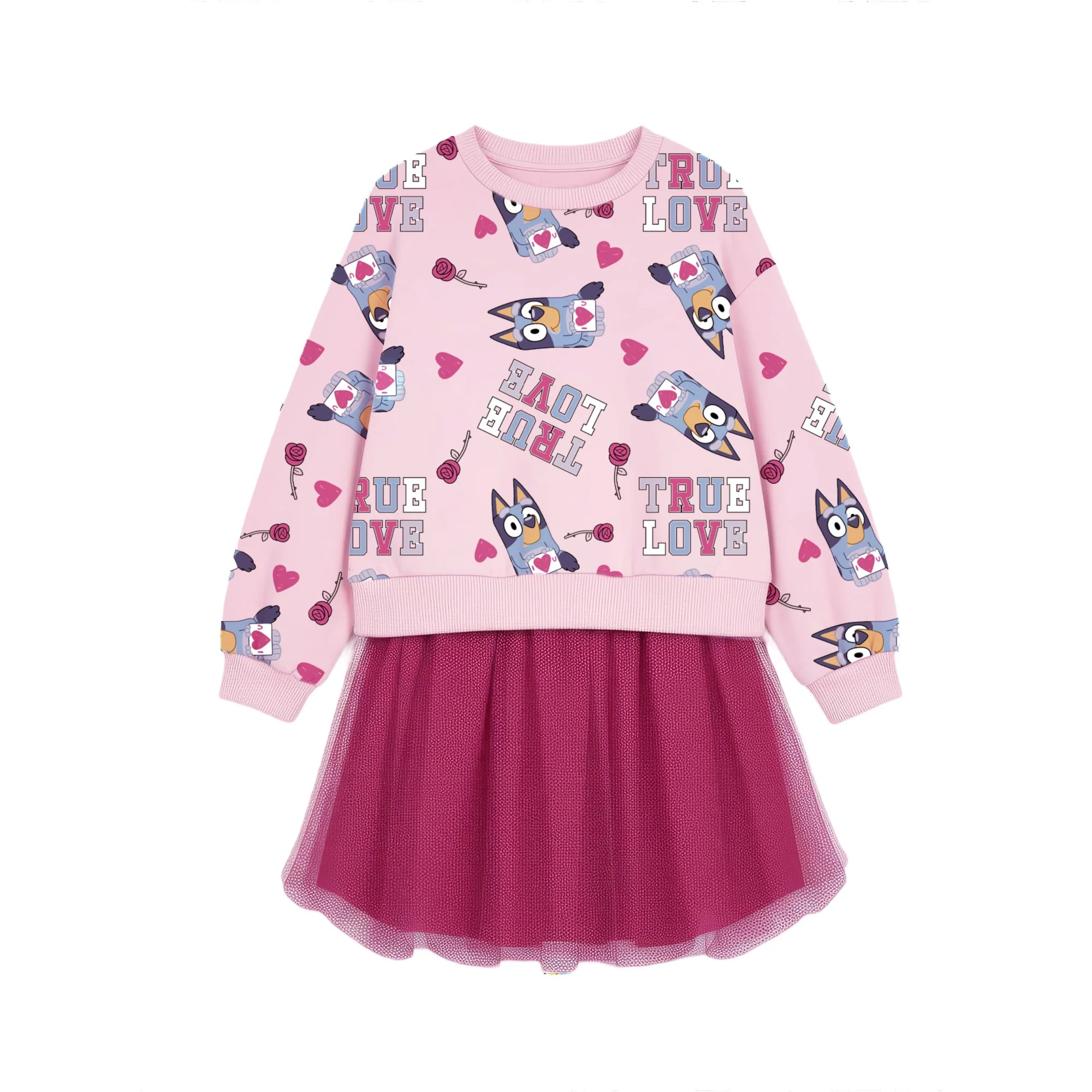 Bluey True Love Girls Sweatshirt Tutu Dress, Sizes 4-12 | Walmart (US)
