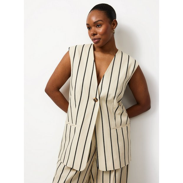 Natural Stripe Linen Blend Co-ord Waistcoat 18 | Tu Clothing