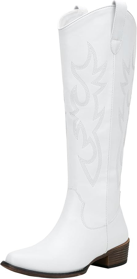 Jeossy Women's Western Cowboy Boots Embroided Wide Calf Knee High Cowgirl Boots Round Toe Tall Bo... | Amazon (US)