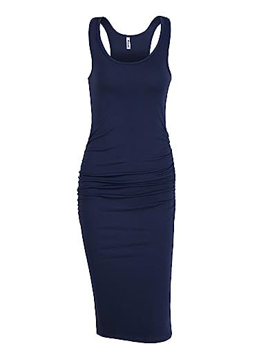 Missufe Women's Ruched Bodycon Sundress Midi Fitted Casual Dress | Amazon (US)